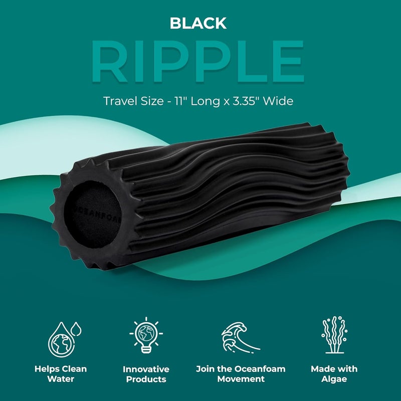 Oceanfoam Ripple Travel Foam Roller (11" x 3.35") Firm Mini Foam Roller for Physical Therapy, Deep Tissue Massage, Back Pain - High Density, Ergonomic Wave Textured - Yoga, Pilates, Exercise (Black) - Image 3